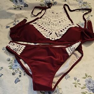 Classy Chic Boutique Burgundy and White Bikini